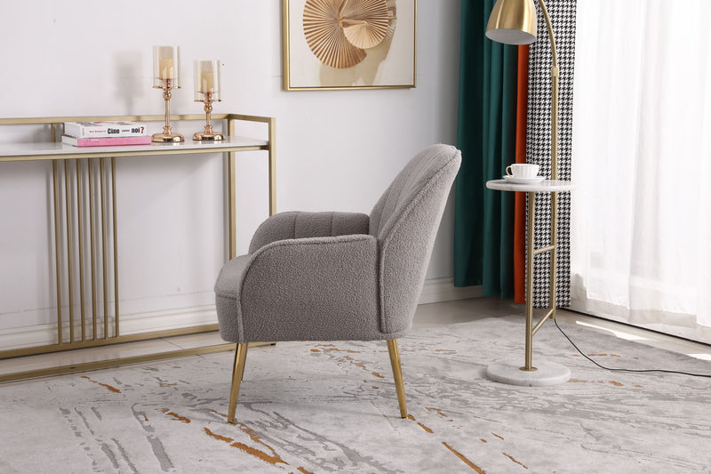 Modern Mid-Century Chair Linen Sherpa Armchair For Living Room Bedroom Office