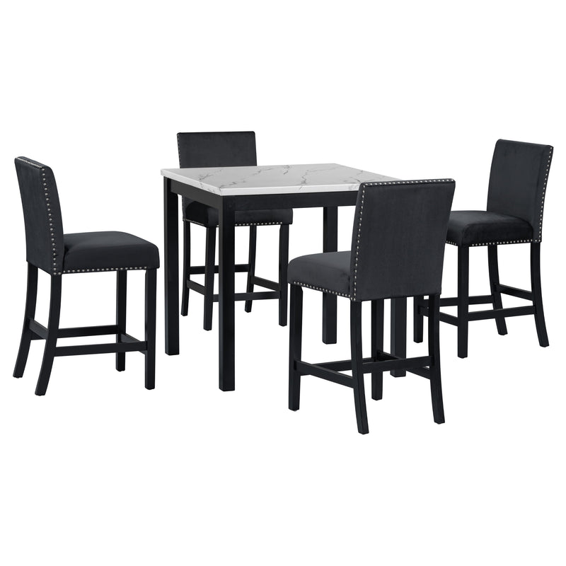 5-Piece Counter Height Dining Table Set With One Faux Marble Top Dining Table And Four Velvet Upholstered Chairs