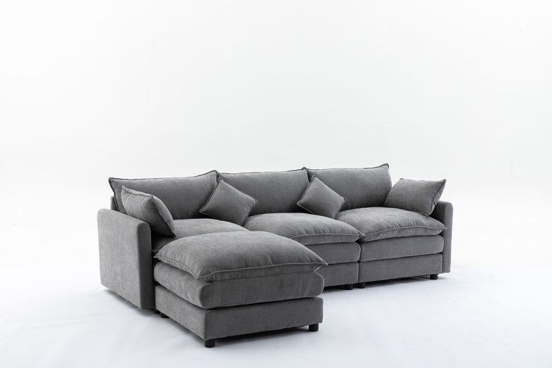 Modular Sectional Sofa, 3-Seater Sofa With Ottoman, Modern L-Shaped Sofa For Living Room Bedroom Apartment