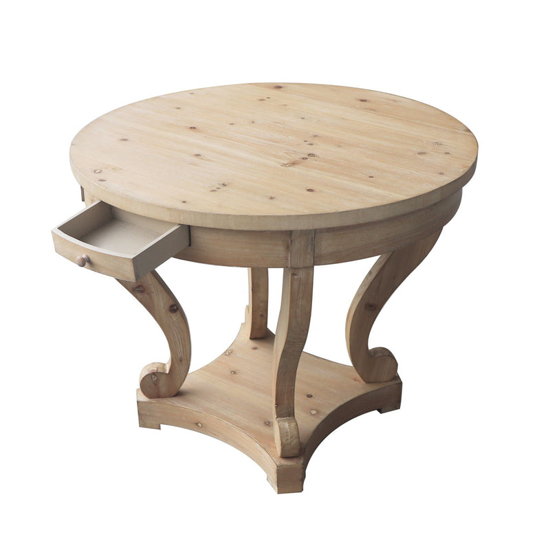 Curved Legs Farmhouse Style Small Size Round Dining Table End Table Side Table Coffee Table For Dinette, Kitchen, Dining Room Or Living Room - Natural Wood Grain Distressed