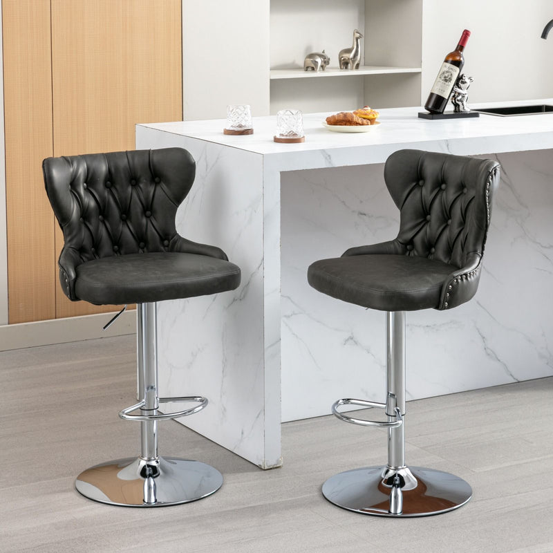 Swivel Barstools Adjusatble Seat Height From 25-33", Modern Upholstered Chrome Base Bar Stools With Backs Comfortable Tufted For Home Pub And Kitchen Island