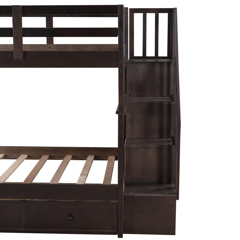 Stairway Twin Over Twin Bunk Bed With Three Drawers For Bedroom, Dorm