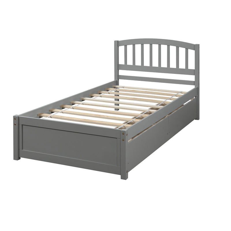 Twin Platform Storage Bed Wood Bed Frame With Two Drawers And Headboard - Gray