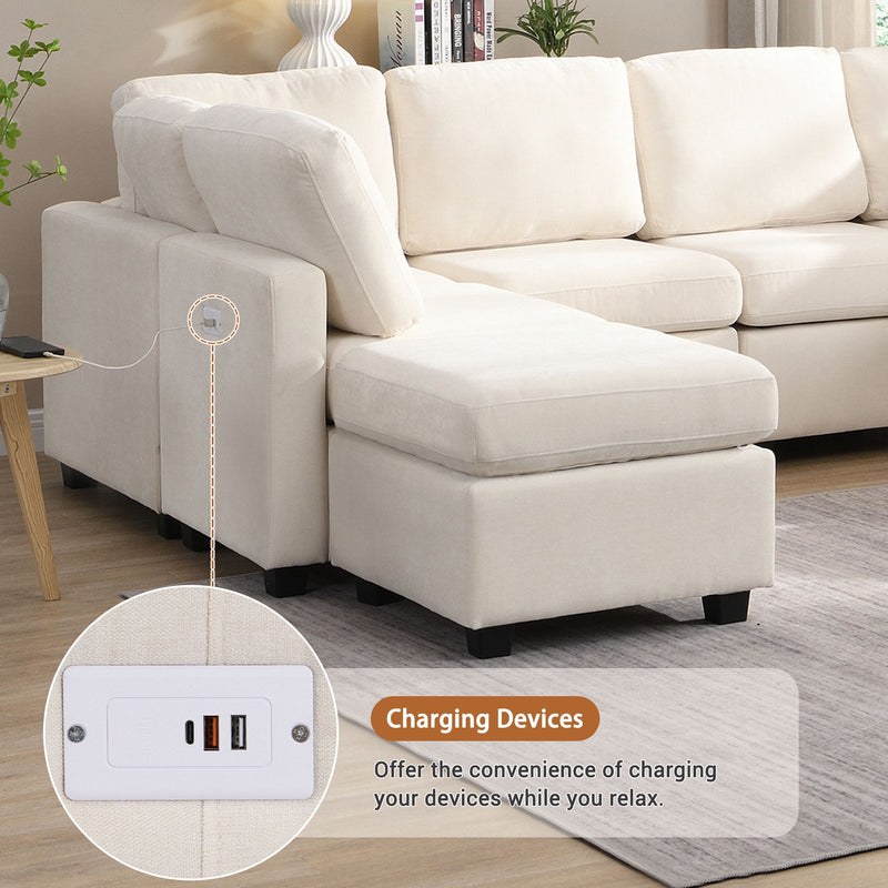 Sectional Sofa Couch Sofa Bed U-Shaped Sofa With Two Movable Ottoman And Three USB Ports For Living Room