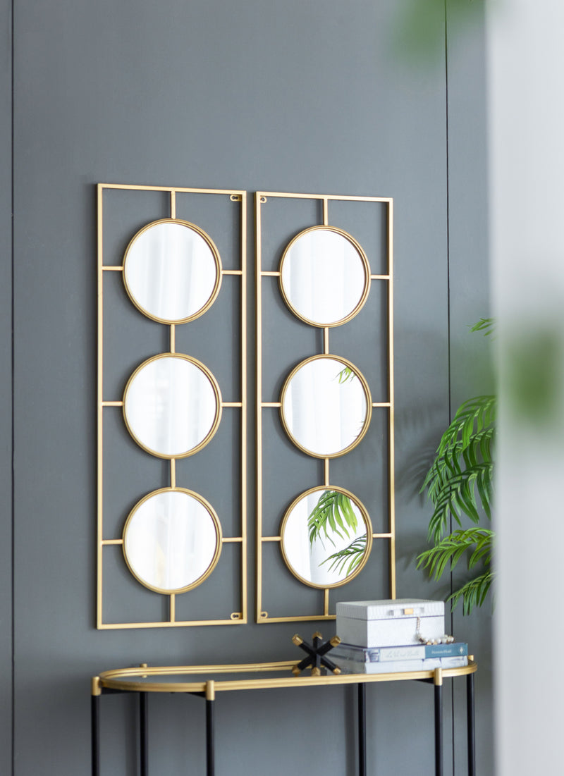 3 Mirror Piece Wall Mirror Rectangular Frame, Home Wall Decor For Bedroom Living Room - Gold