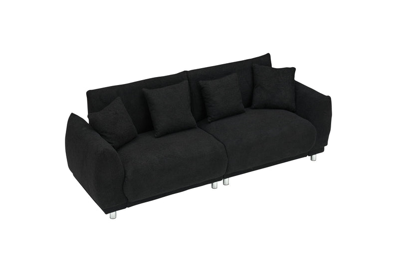 Teddy Fleece Sofa With Four Throw Pillows Hardware Feet Can Be Placed In The Apartment Bedroom To Sit Comfortably Without Taking Up Space - Black