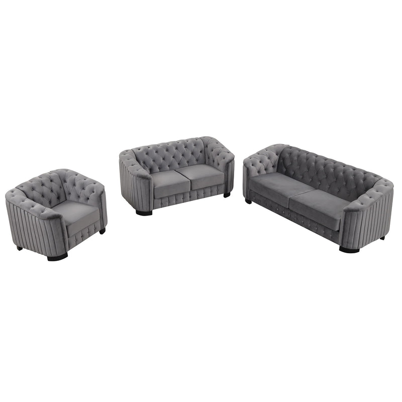 3 Piece Sofa Sets Modern With Rubber Wood Legs, Velvet Upholstered Couches Sets Including Three Seat Sofa, Loveseat And Single Chair For Living Room Furniture Set