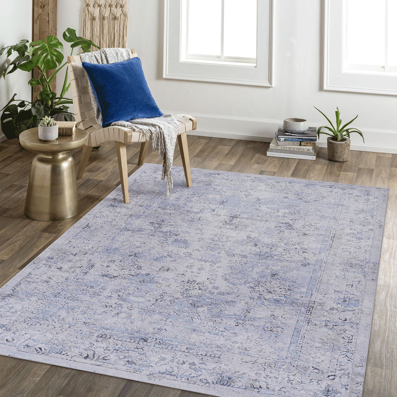 6' x 9' Area Rug, Washable Rug, Low-Pile, Non-Slip, Non-Shedding, Foldable, Kid & Pet Friendly Area Rugs For Living Room, Bedroom, Kitchen, Dining Room Rug, Perfect Gifts - Blue / Cream