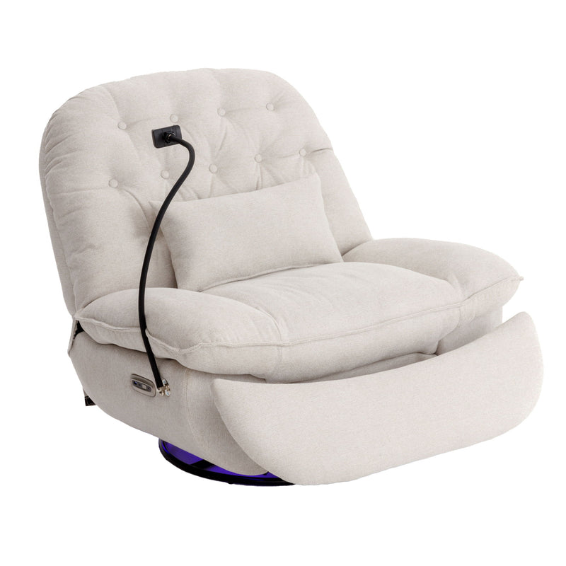 270° Swivel Power Recliner With Voice Control - Bluetooth Music Player, USB Ports, Atmosphere Lamp, Hidden Arm Storage And Mobile Phone Holder For Living Room, Bedroom, Apartment