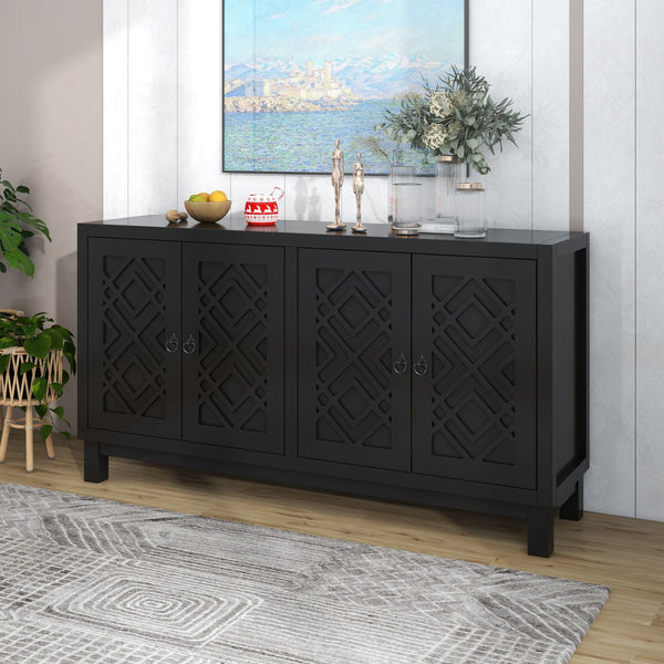 Large Storage Space Sideboard, 4 Door Buffet Cabinet With Pull Ring Handles For Living Room, Dining Room