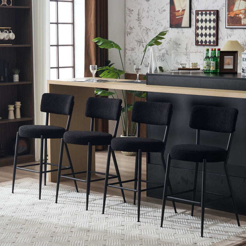 Modern Teddy Fabric Upholstered Bar Stools - Black Legs