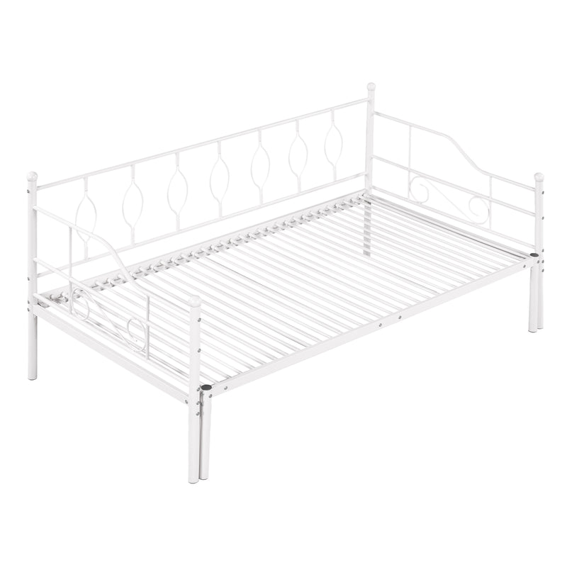 Twin Size Metal Daybed with Trundle, Daybed with Slat No Box required White