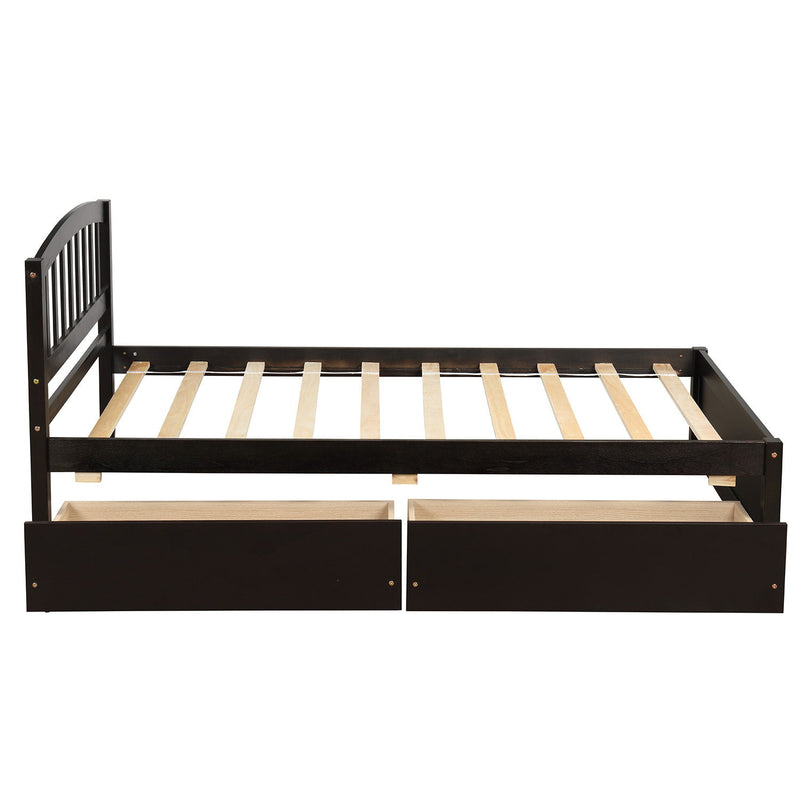 Twin Platform Storage Bed Wood Bed Frame With Two Drawers And Headboard - Espresso