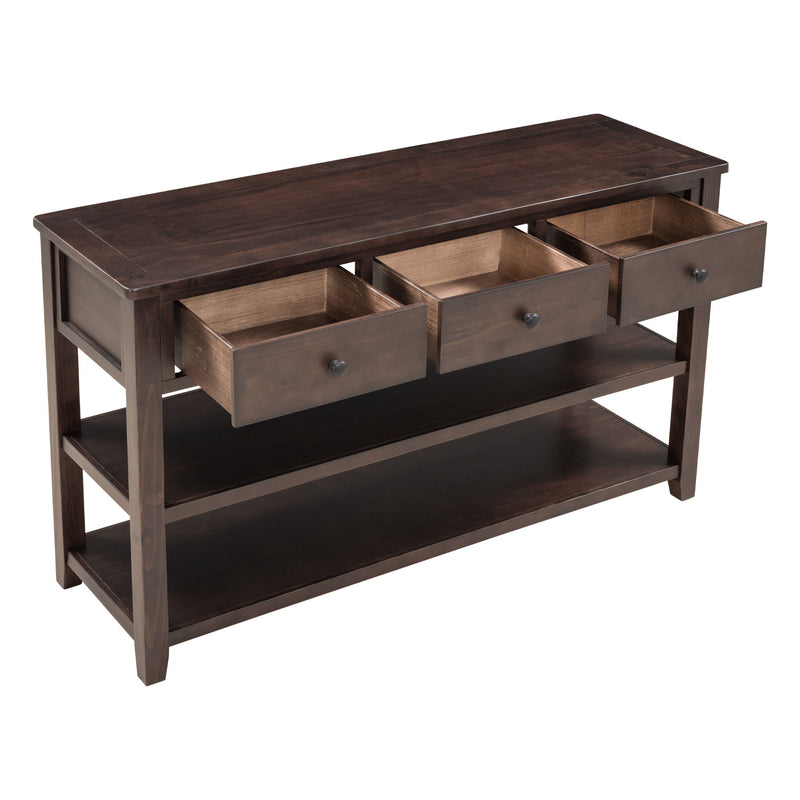 Retro Design Console Table With Two Open Shelves, Pine Frame And Legs For Living Room