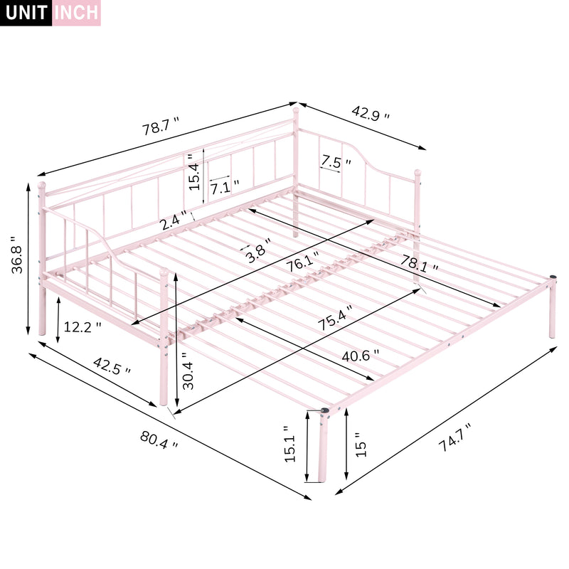 Twin Size Metal Daybed with Trundle, Daybed with Slat No Box required Pink