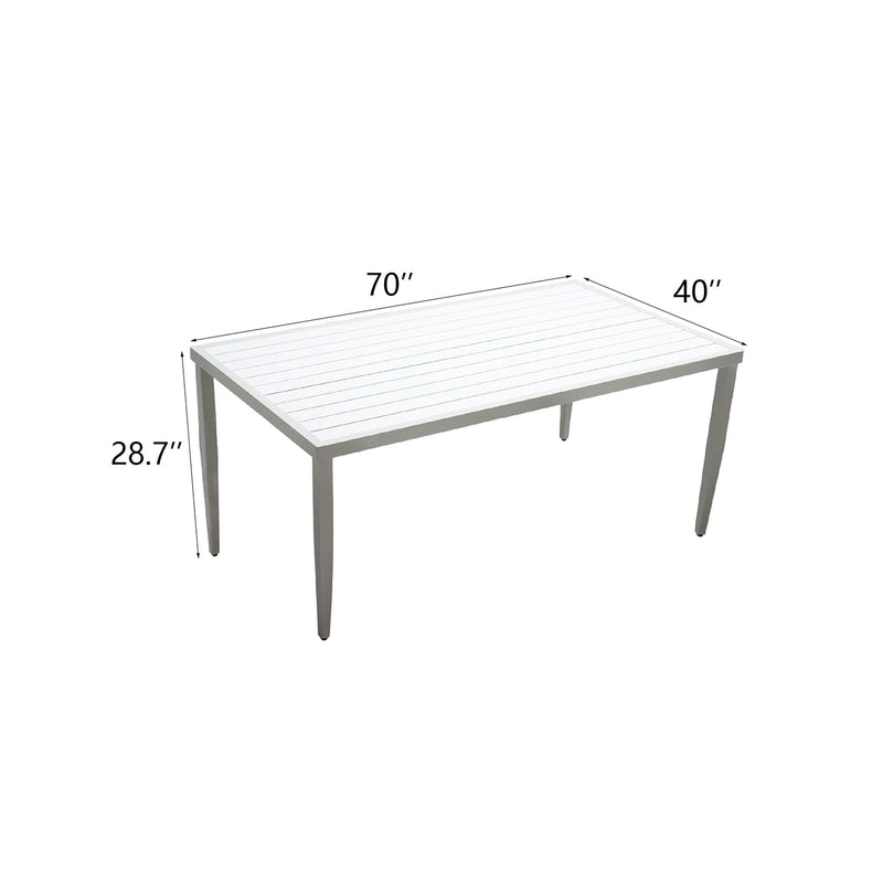 Outdoor Patio Two-Tone Table Top Rectangle Dining Table With Tapered Feet & Umbrella Hole - Matte White / Grayish