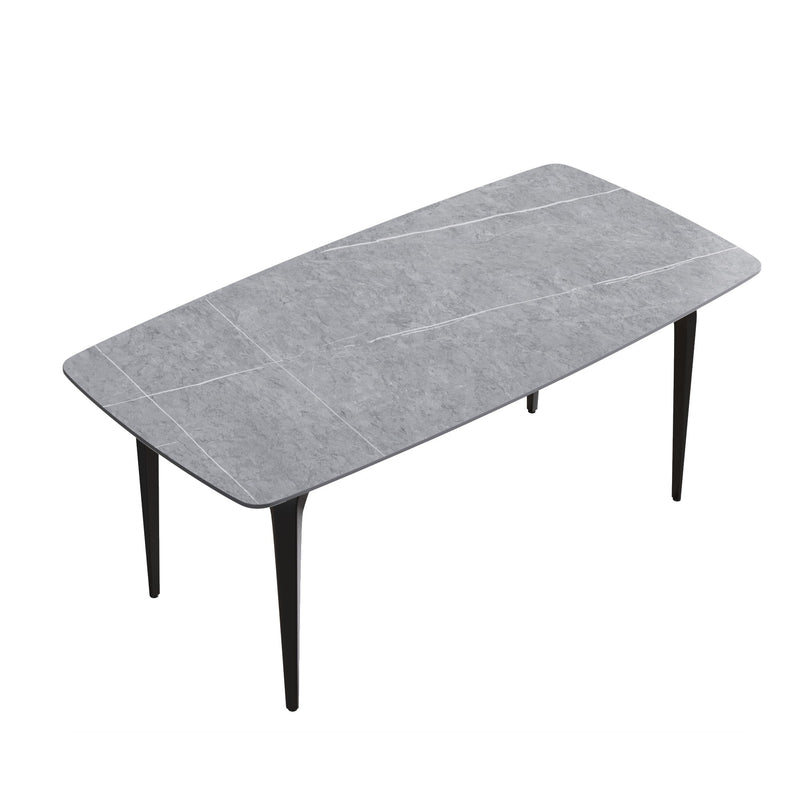 70.87" Modern Artificial Stone Curved Black Metal Leg Dining Table, Can Accommodate 6-8 People - Gray