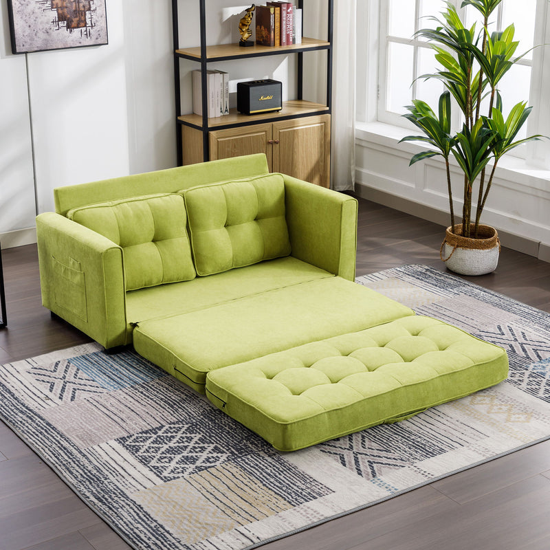 Loveseat Sofa With Pull-Out Bed Modern Upholstered Couch With Side Pocket For Living Room Office