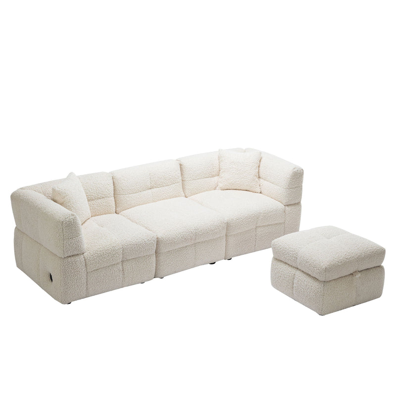 Sectional Sofa Cozy Teddy Fleece Sectional Sofa Couch With Two USB Ports A Movable Storage Ottoman And Two Lumbar Pillows For Living Room