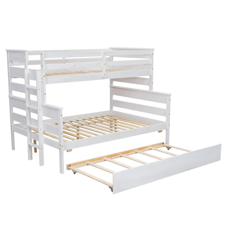 Wood Twin over Full Bunk Bed with Twin Size Trundle, White