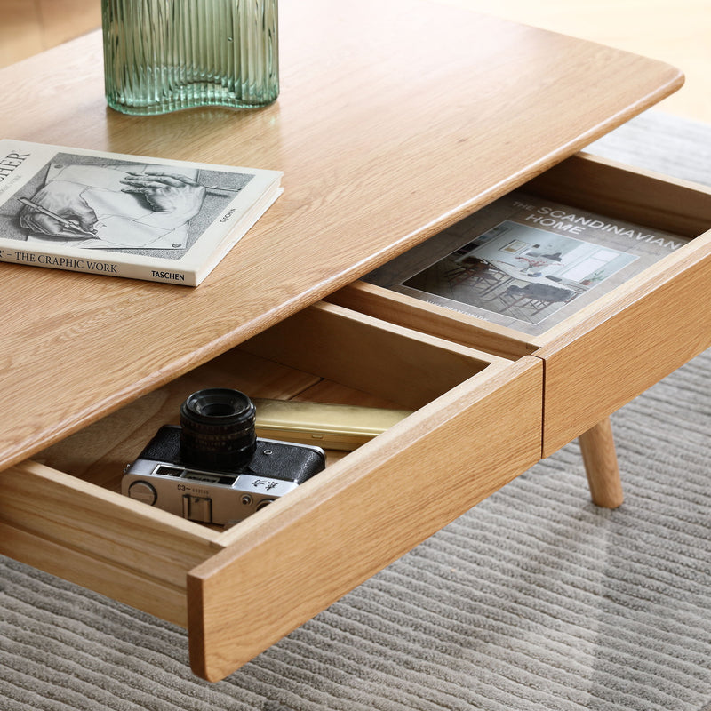 Low Table, Coffee Table With Storage Shelf - Natural