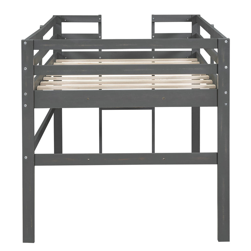 Wood Twin Size Loft Bed with Side Ladder, Antique Grey