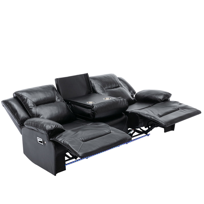 3 Seater Home Theater Recliner Manual Recliner Chair With A Led Light Strip Two Built-In Cup Holders For Living Room