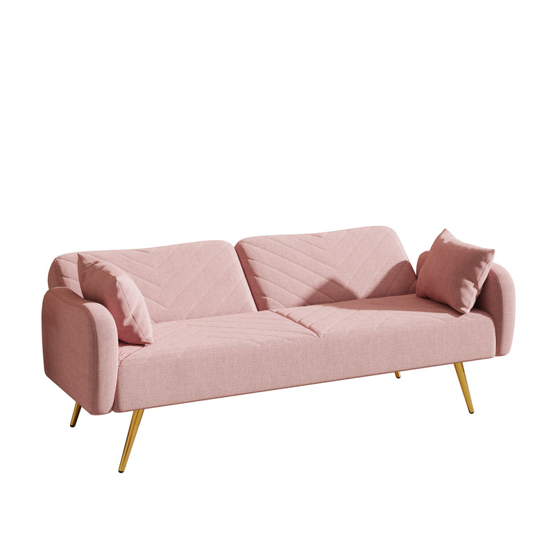 Double Sofa With Split Backrest And Two Throw Pillows, Suitable For Living Room, Apartment, Home Office - Pink