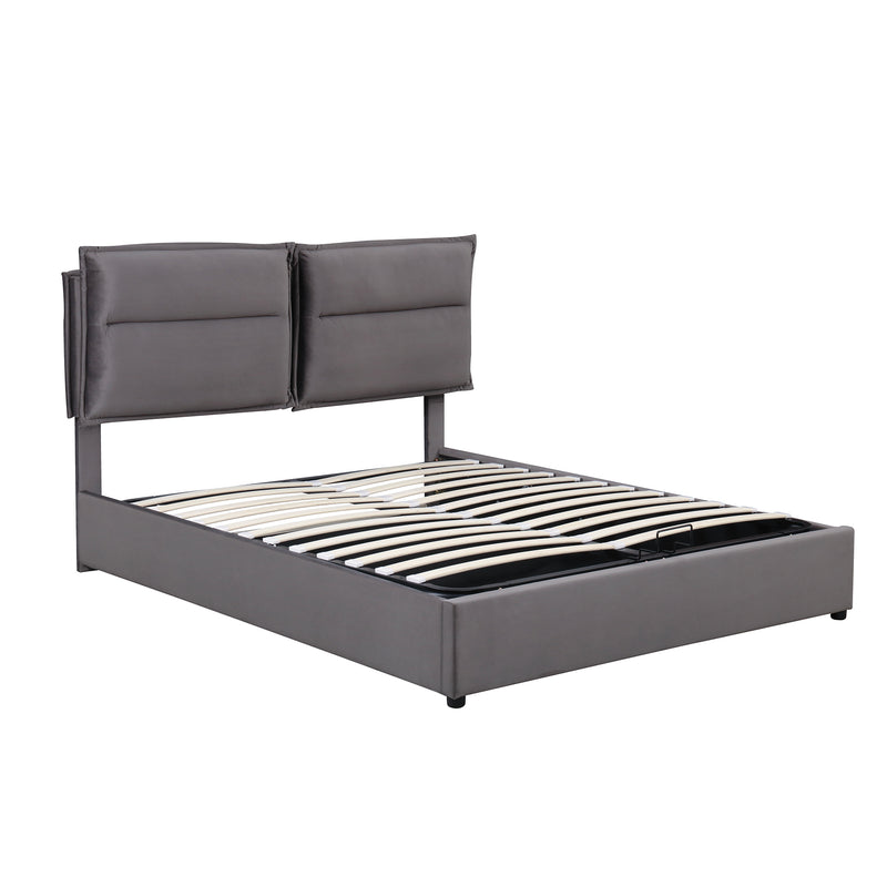 Upholstered Platform bed with a Hydraulic Storage System, Full size, Gray