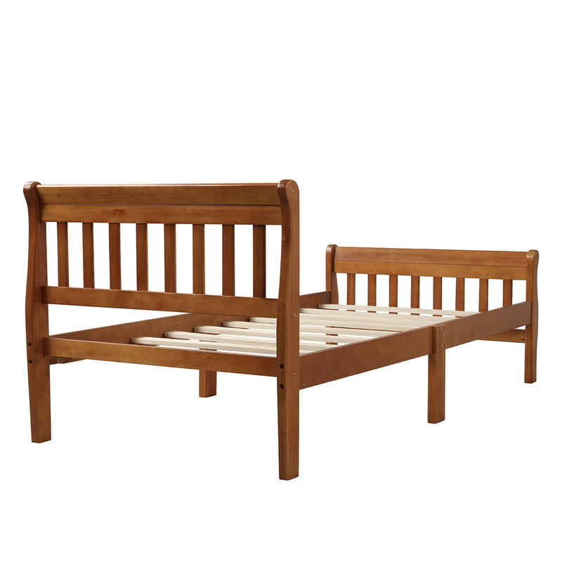 Twin Platform Bed Frame Panel Bed Mattress Foundation Sleigh Bed With Headboard / Footboard / Wood Slat Support - Oak