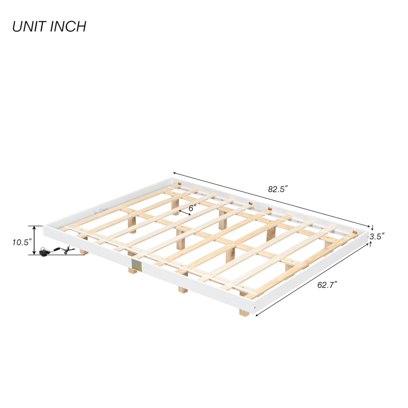 Floating Bed With Led Lights Underneath, Modern Queen Size Low Profile Platform Bed With Led Lights