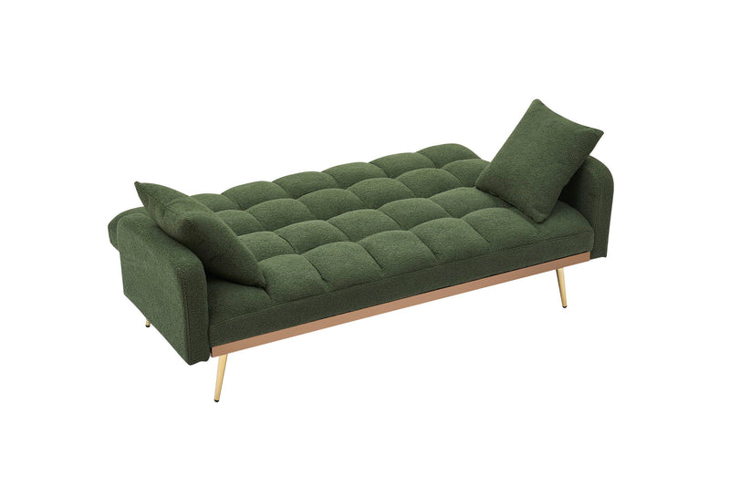 Sofa Bed, Adjustable Sofa Teddy 2 Throw Pillows - Green