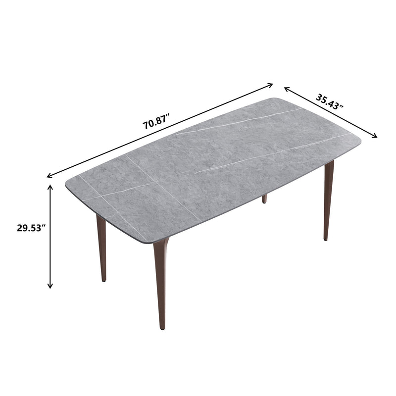 70.87" Modern Artificial Stone Gray Curved Metal Leg Dining Table, Can Accommodate 6-8 People - Gray