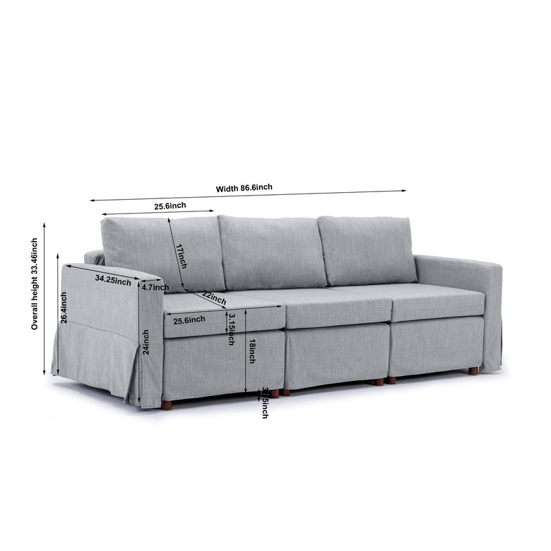 3 Seat Module Sectional Sofa Couch With 1 Ottoman For Living Room, Seat Cushion And Back Cushion Non-Removable And Non-Washable