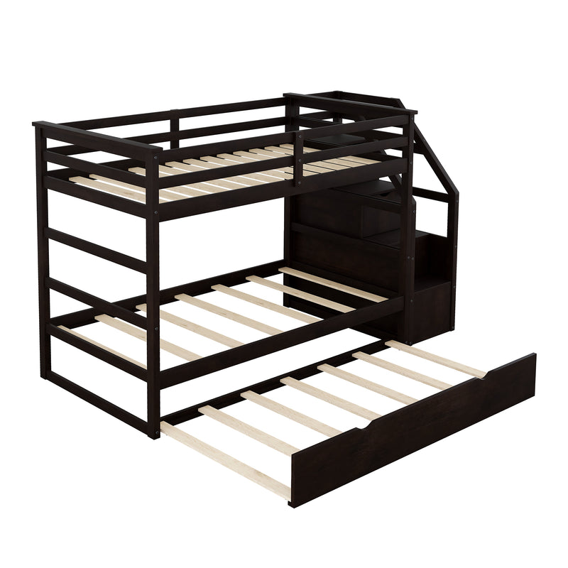 Twin-Over-Twin Bunk Bed with Twin Size Trundle and 3 Storage Stairs,Espresso (OLD SKU :LP000064AAP)