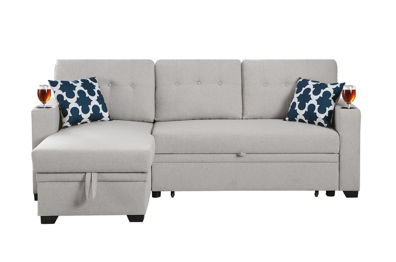 82" Width Sectional With Storage Chaise And Cupholder Armrest