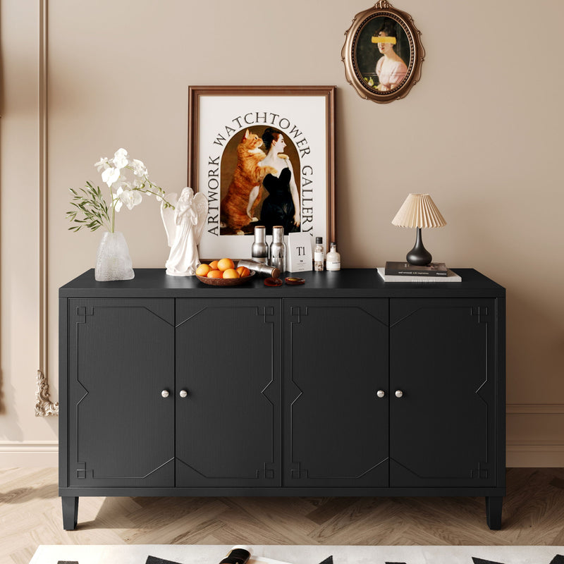 Accent Cabinet 4 Door Wooden Cabinet Sideboard Buffet Server Cabinet Storage Cabinet, For Living Room, Entryway, Hallway, Office, Kitchen And Dining Room - Matte Black