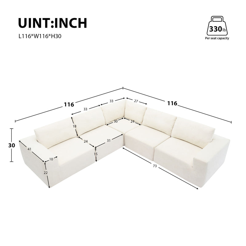 Modular L Shaped Sectional Sofa, Luxury Floor Couch Set, Upholstered Indoor Furniture, Foam - Filled Sleeper Sofa Bed For Living Room, Bedroom, 5 Pieces Free Combination - Beige