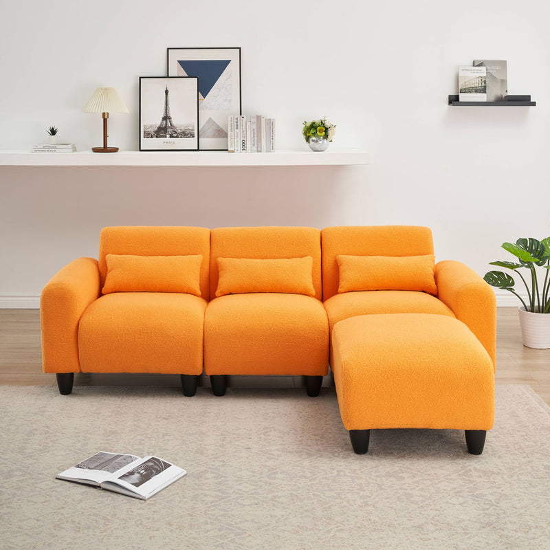 Teddy Fleece Creative Sofa Can Be Assembled Into A Two-Seater Sofa Plus A Single Couch With Three Waist Pillows To Perfectly Stretch Your Waist For Small Apartment Bedroom Spaces