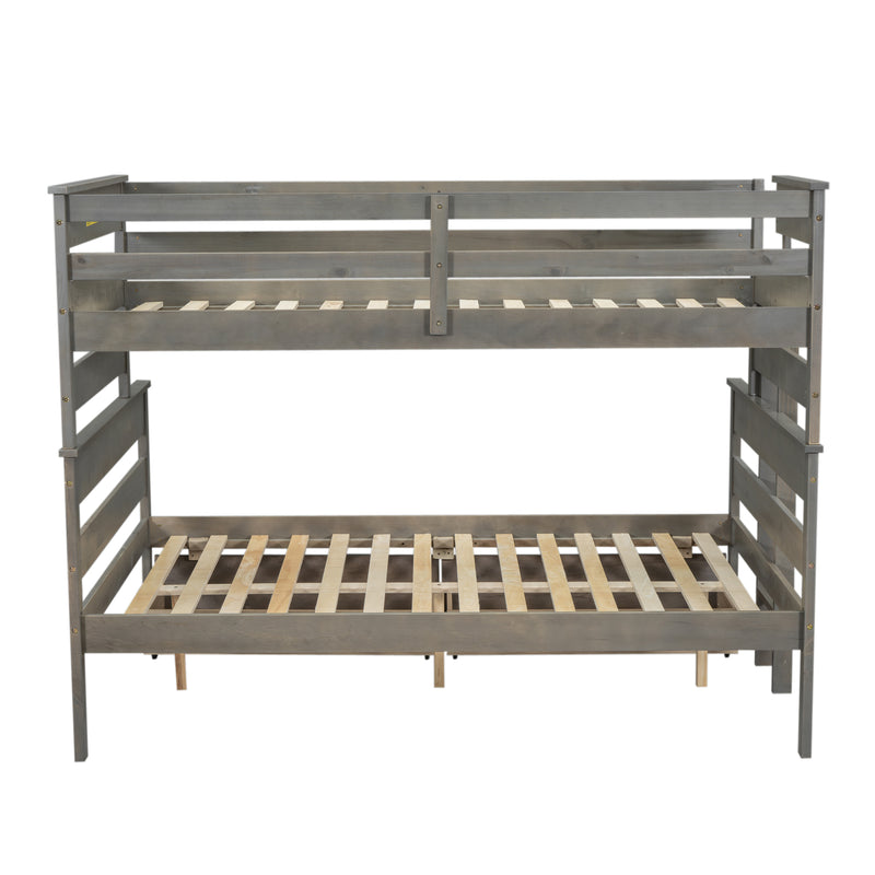 Wood Twin over Full Bunk Bed with 2 Drawers, Gray