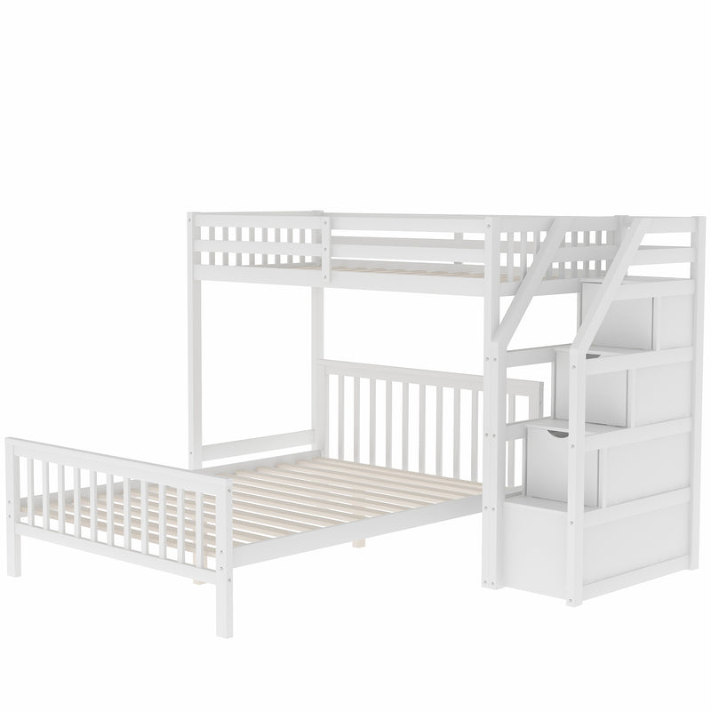 Twin over Full Loft Bed with Staircase,White(OLD SKU:SM000107AAK)