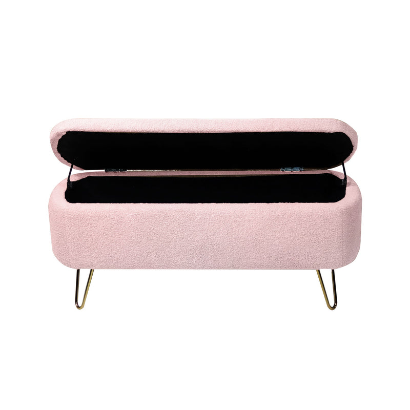 Storage Ottoman Bench For End Of Bed Gold Legs, Modern Camel Faux Fur Entryway Bench Upholstered Padded With Storage For Living Room Bedroom