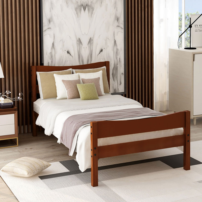 Twin Size Platform Bed With Headboard And Wooden Slat Support