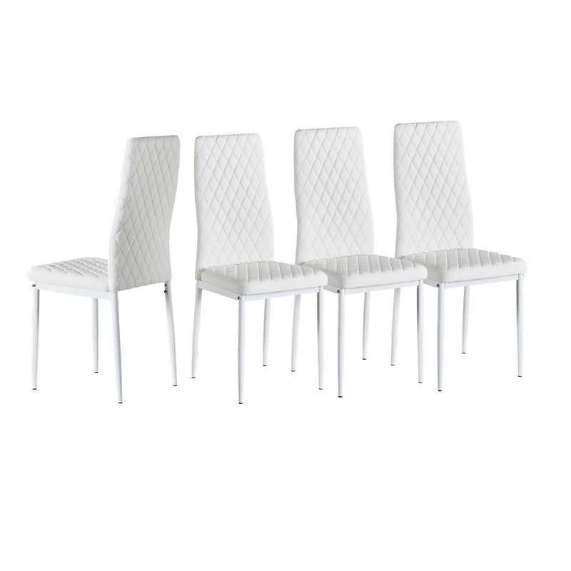 Modern Minimalist Dining Chairs, Fireproof Leather Sprayed, Metal Pipe Diamond Grid Pattern