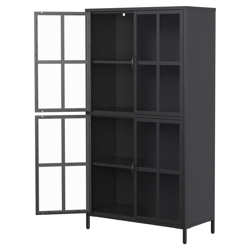 Premium Metal Storage Cabinet With Tempered Glass Doors, Adjustable Shelves, Anti-Tipping Device, Magnetic Silent Closure, And Adjustable Feet For Home And Office Use