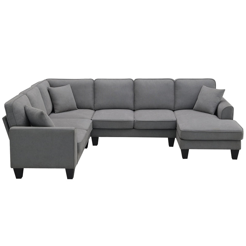 Modern U Shape Sectional Sofa, 7 Seat Fabric Sectional Sofa Set With 3 Pillows Included For Living Room, Apartment, Office