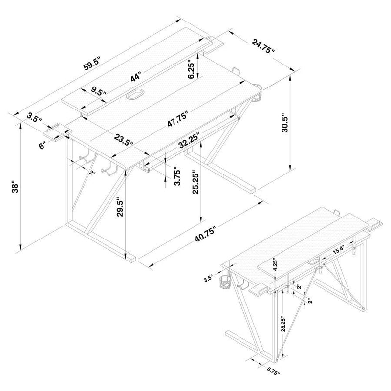 Wedalia - Computer Gaming Desk With Utility Hook - Black