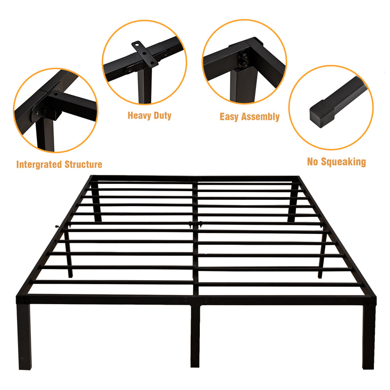 14 Inch Bed Frame Queen Size Heavy Duty Steel Slat Support Metal Platform Queen Bed Frame No Box Spring Needed, Easy Assembly, Black