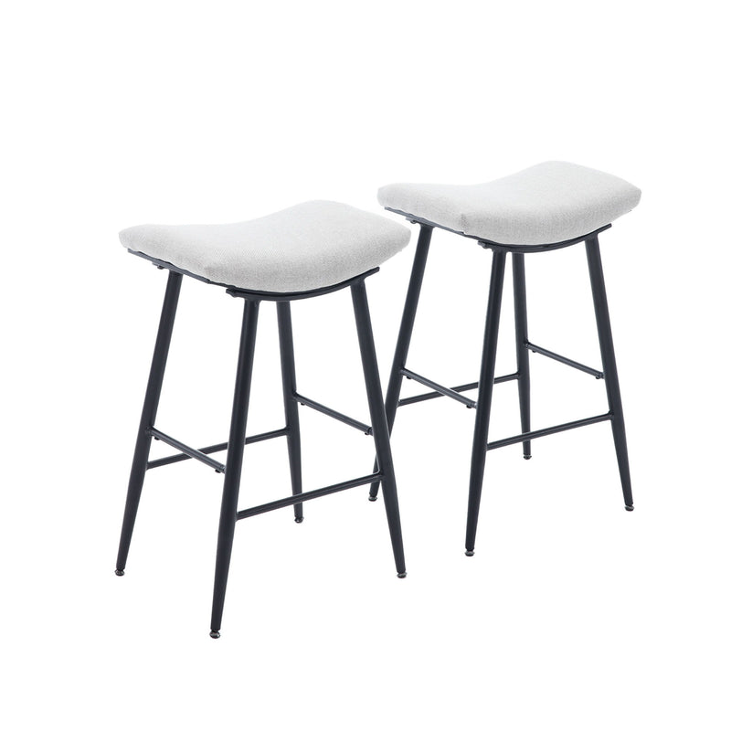 Bar Stools (Set of 2) Armless Counter Low Bar Stools Without Back Modern Linen Fabric Breakfast Stools With Metal Leg And Footrest