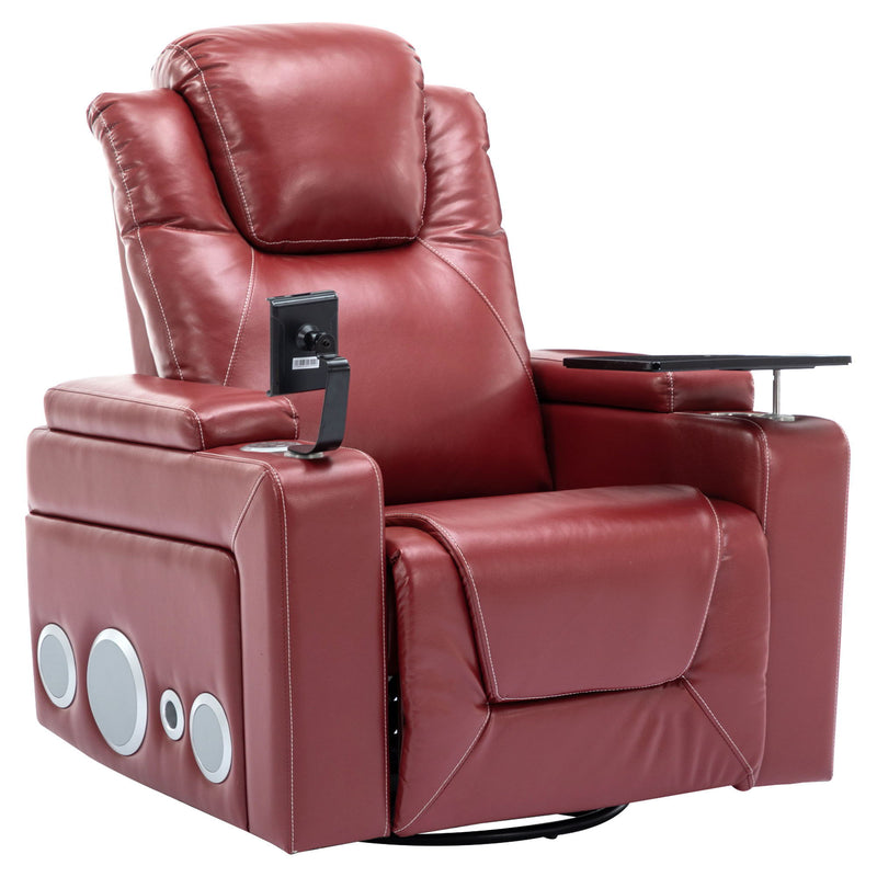 270° Swivel Power Recliner Individual Seat Home Theater Recliner With Surround Sound, Cup Holder, Removable Tray Table, Hidden Arm Storage For Living Room